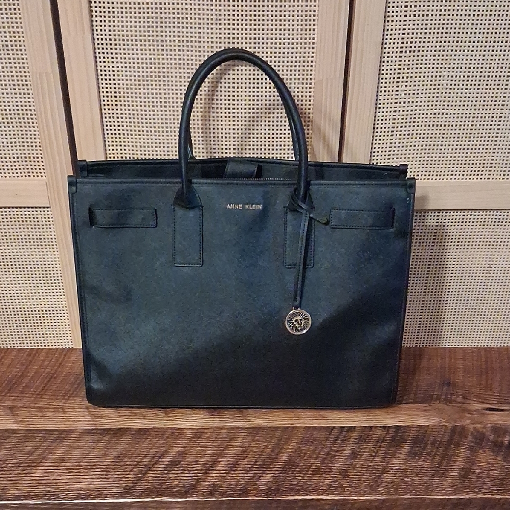 Anne Klein Tote Bag Multi Compartment Faux Leather With Gold Hardware